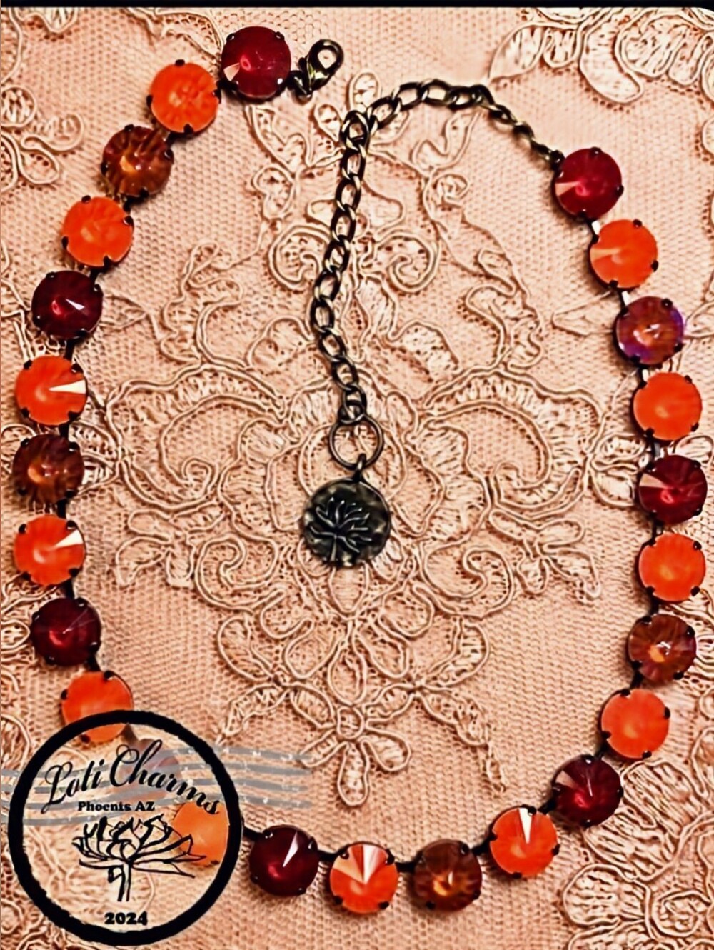 Neon Blood Orange Mocktail Glow In The Dark Crystals 18K  Gold Plated Necklace